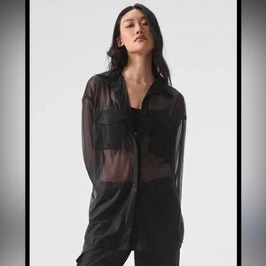 ALO Yoga Black Sheer Effusion Button Down Shirt